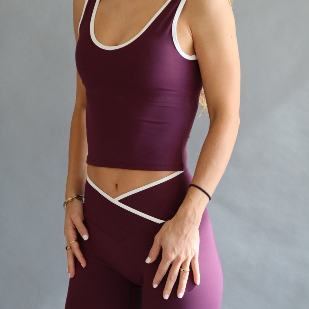 Leggings short retro V purple