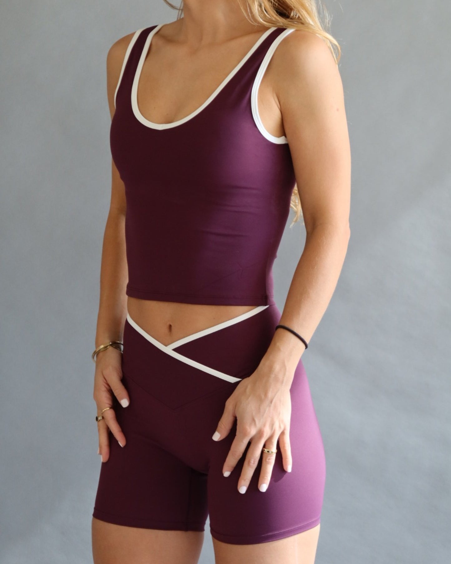 Leggings short retro V purple