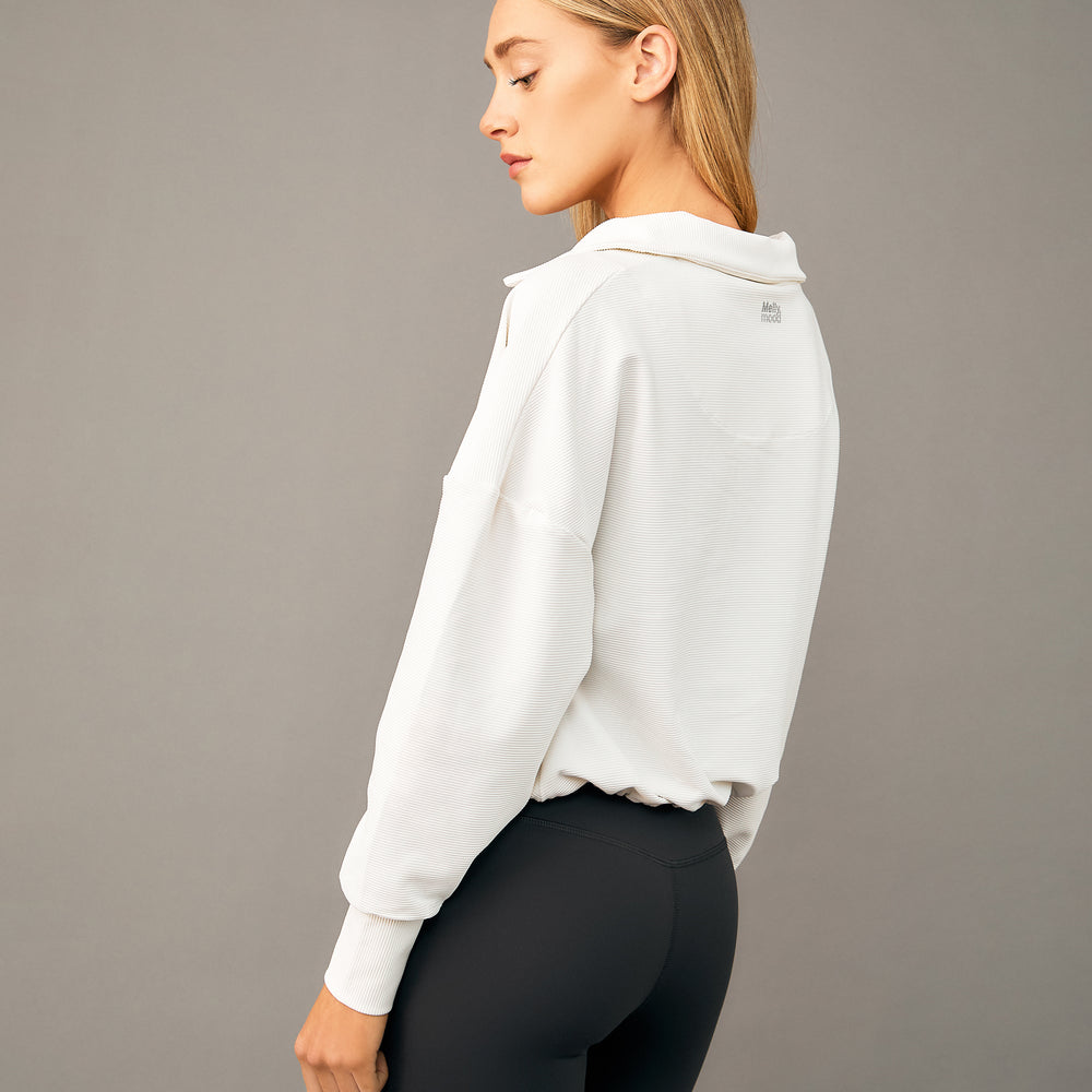 Sudadera deportiva cuello polo blanca – Tejido respirable de secado rápido